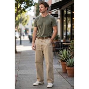 Old Navy Mens W38 x L34 Loose Fit Casual Jeans Khaki Wide Leg Tan Chinos